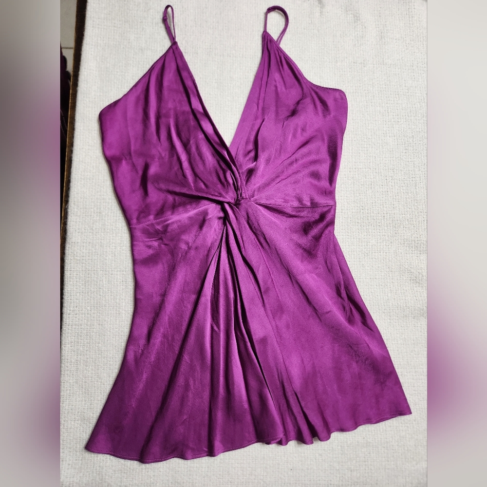 Zara Vibrant Purple Camisole Top With Satin Knot Twist Front Size Lg - Picture 3 of 10